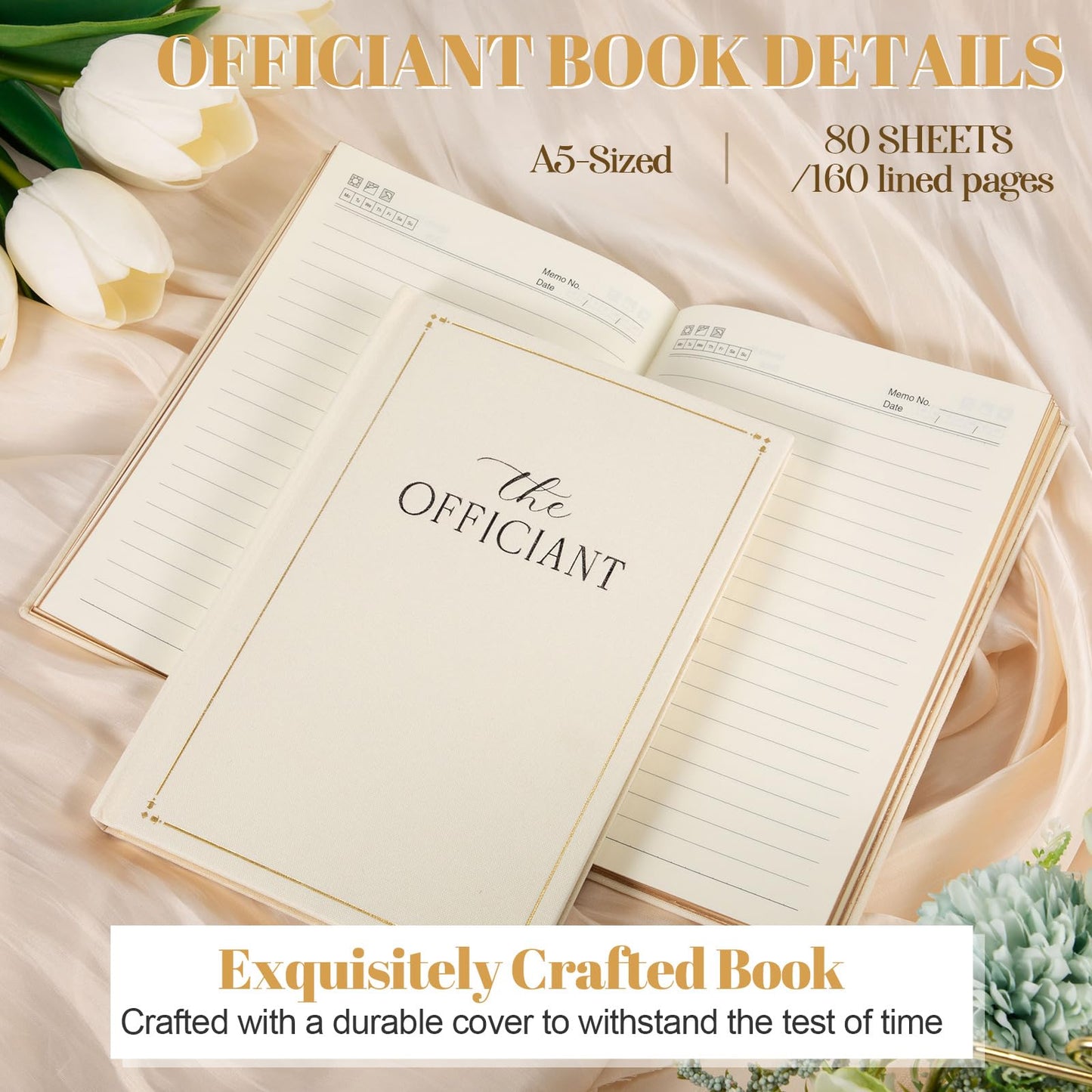 Engrowtic Wedding Officiant Book Personalized Linen Hardcover Journal with Name Sticker, 160 Lined Pages, 5.31 x 8.27 in A5 Notebook, Pastor Minister Sermon Officiant Gift for Wedding Ceremony