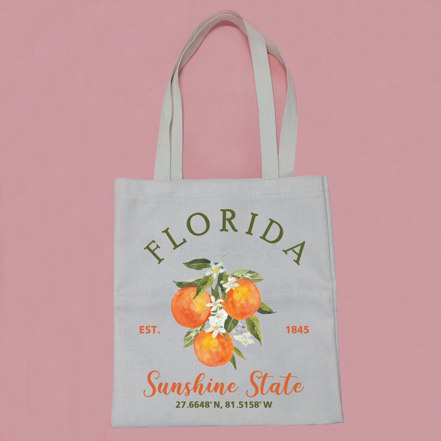 PWHAOO Florida State Flower Tote Bag Florida Est 1845 Sunshine State Tote Bag Florida Orange Blossom Gift