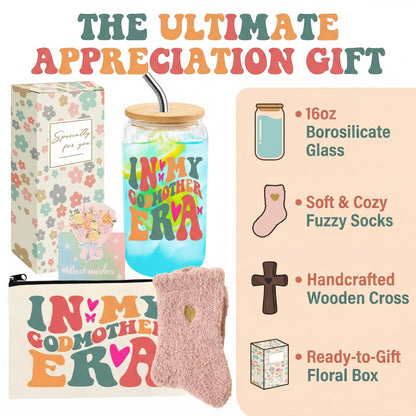 Godmother Proposal Gift Set - Will You Be My Godmother Box with Coffee Glass Cup, Cross, Socks & Card - Unique Gifts for Women from Godchild