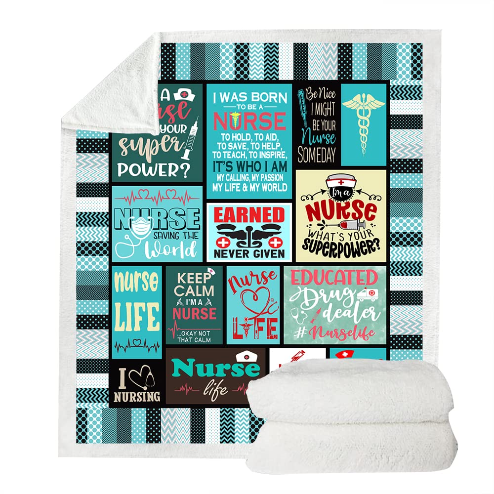 Nurse Gifts Soft Warm Nurse Gifts for Women Throw Blanket,Gifts for Nurses,Nurses Week Gifts,Soft Fluffy Sherpa Warm Throw Blankets for Bed, Office and Couch (H2,130cm x 150cm(51'' x 59''))