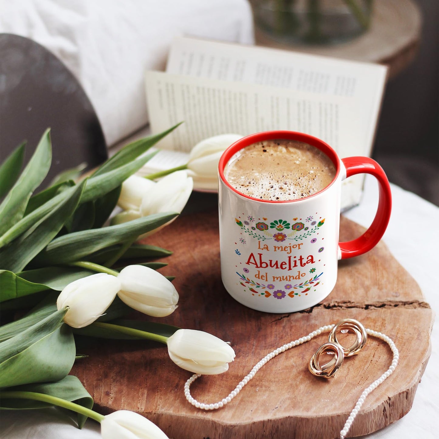 YHRJWN Abuela Coffee Mug - La Mejor Abuelita Del Mundo, Grandma Gift in Spanish for Mother's Day, Birthday, Christmas - Regalo Para Abuela, Taza Abuelos, 11 Oz, Red & White