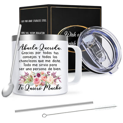 Lifecapido Regalos para la abuela, Regalos Para El Dia De La Madre, Regalo De Cumpleaños para Madre, La abuela Querida Stainless Steel Coffee Mug, Regalos para Mujer in Mother's Day (14oz White)