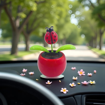 Red Seven-Starred Ladybug Solar Dancing Car Dashboard Decorations, Funny Solar Powered Dancing Flower Pot Car Ornaments Flower Swinging Toy for Car Decor, Funny Gifts for Friends Solar Power Kits