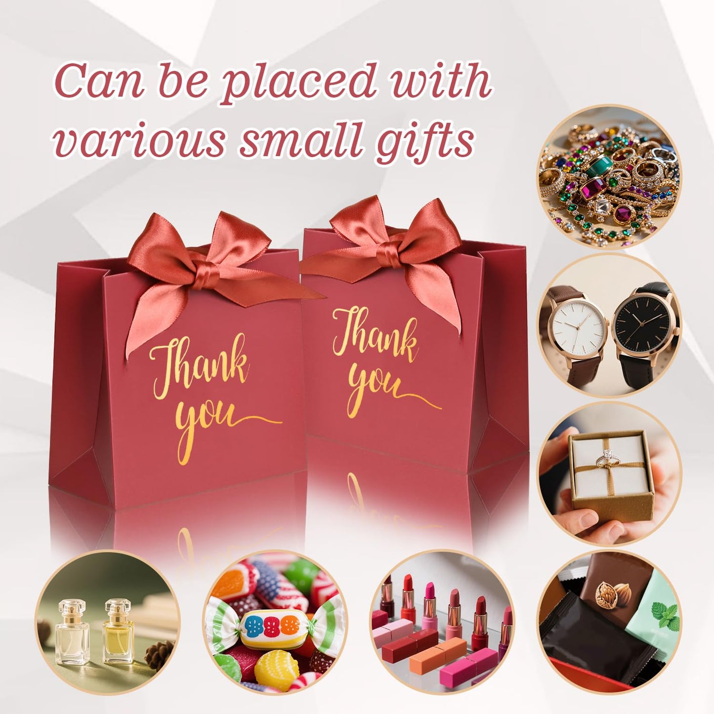 60Pack Small Thank You Gift Bags, 4.5x1.8x3.9 Inches Red Mini Paper Gift Bags Bulk with Ribbon For Wedding Candy favor Birthday Party Favor Baby Shower Anniversary