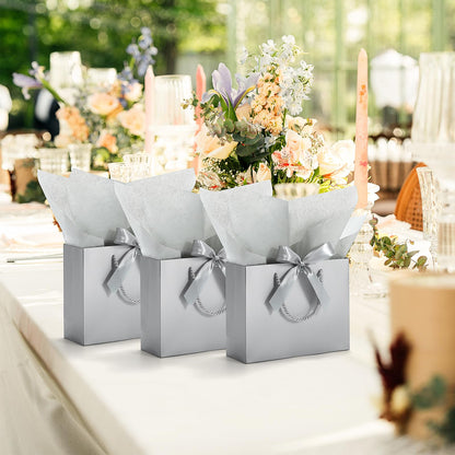 DOYIDE 30 Pack Gift Bags Medium Size with Ribbon and Greeting Cards Tissue Paper, 9"x7"x3.1" Portable Paper Gift Bag with Handles, Thank You Bags for Wedding Birthday Party Mothers Day Bridal Shower
