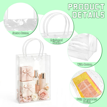 BadenBach 24 PCS Clear Gift Bags with Handles, 7.5 x 10.6 x 3.5 Inch Clear Plastic Party Favor Bag Transparent Goodie Tote Bag Gift Wrap Bags Bulk for Wedding Baby Shower Birthday Mother's Day