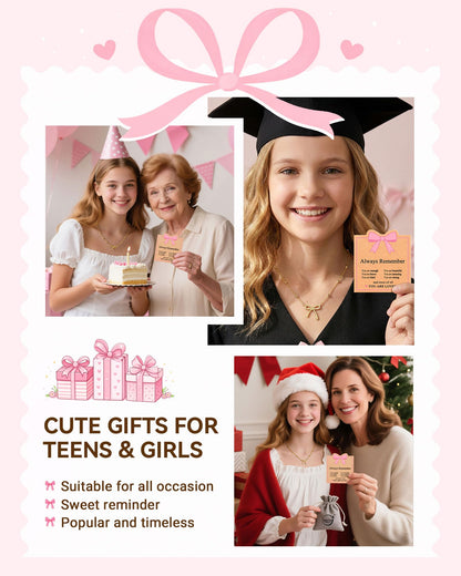 UNGENT THEM Always Remember You Are Loved - Cute Preppy Girly Trendy Stuff Gold Bow Necklace for Women Teen Girls