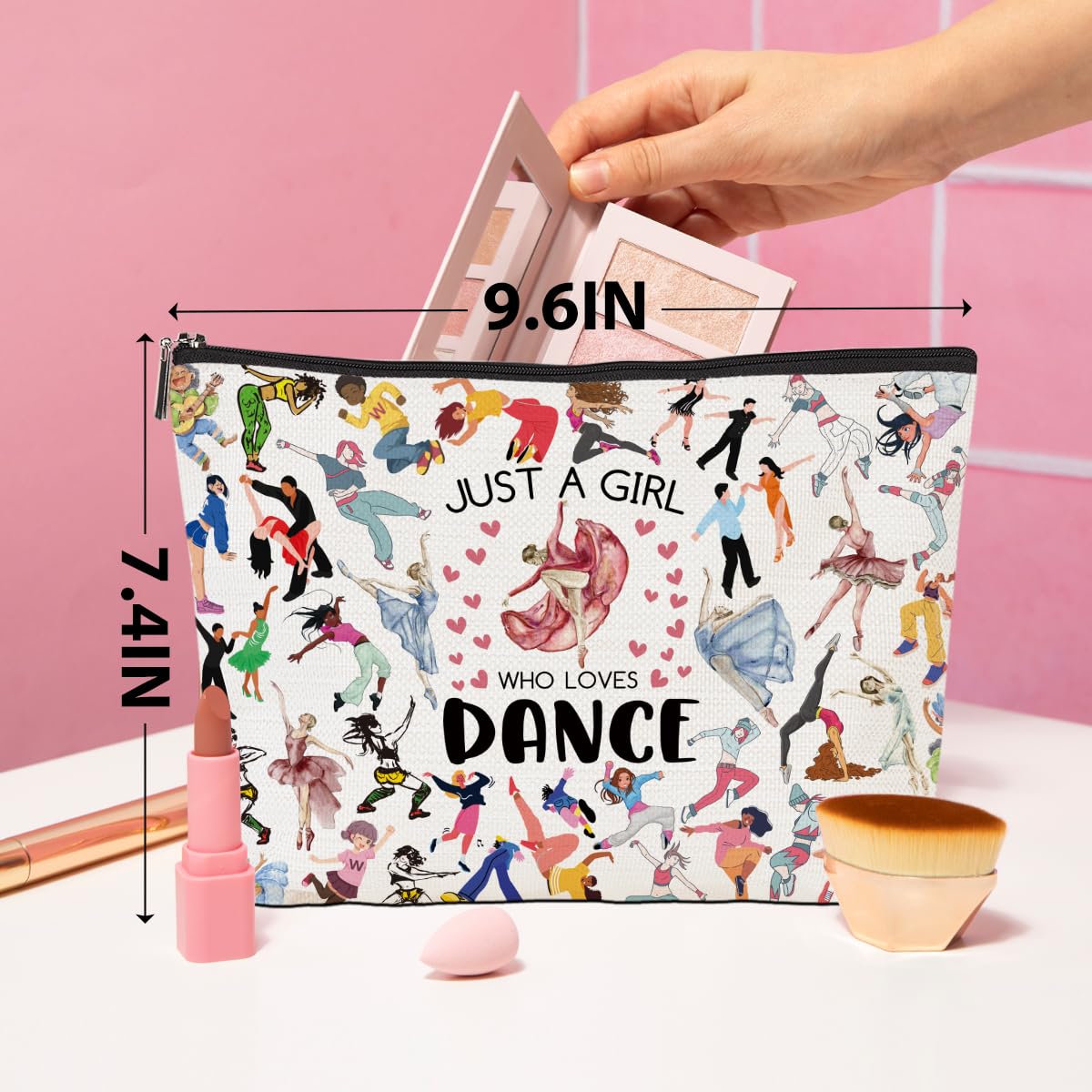 Dance Makeup Bag for Girls Dancer Recital Gift, Thank You Gifts Cosmetic Toiletry Bag with Zipper Pouch Dance Gift for Women, Sister, Lover, Teacher, Friendship, Christmas Secret Santa Gifts