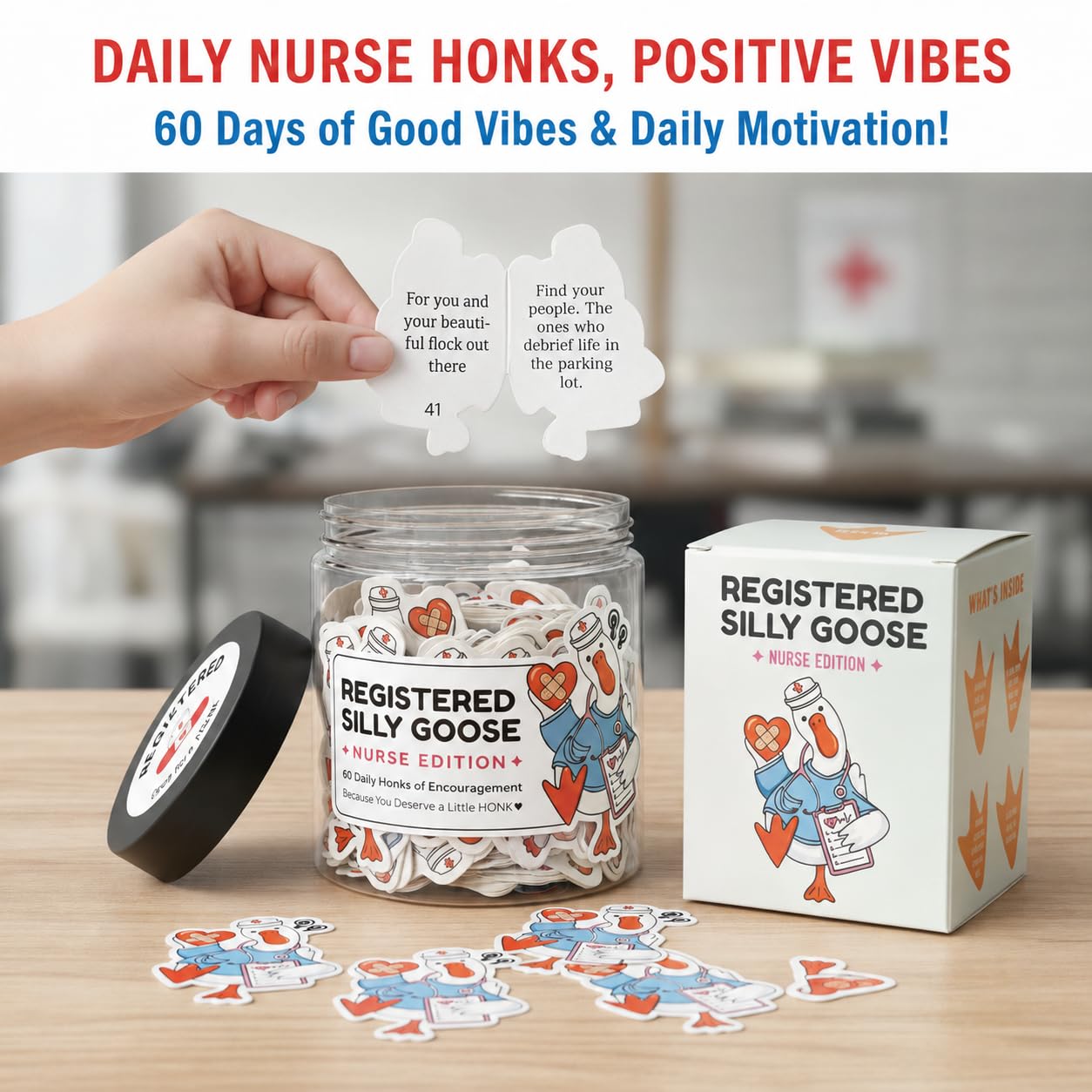 Registered Silly Goose Nurse Jar — 60 Funny Affirmation Cards, Nurses Week Appreciation Gift for Women, Nursing Graduation Gift, RN LPN CNA Encouragement