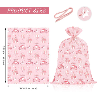 WRAPAHOLIC 56" Extra Large Princess Plastic Gift Bag - Princess Castle Design Pink Jumbo Bike Bag Gift Wrap for Kids Girls Birthday and Baby Girl Shower - 56" H x 36" W