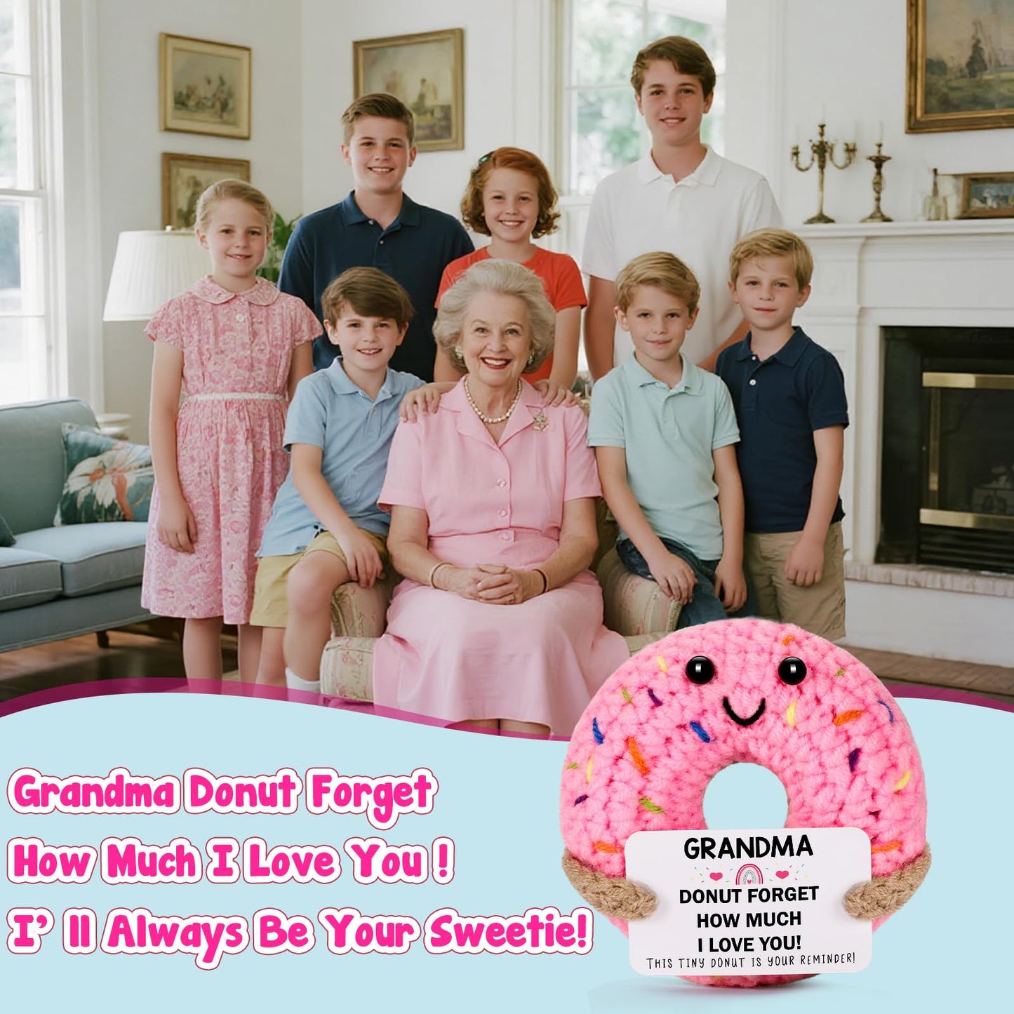 Grandma Gifts for Birthday Christmas - Funny Handmade Crochet Donut Gifts for Grandmother Nana Gigi Mimi, Grandparents Day Mothers Day Present from Granddaughter Grandson Grandkids