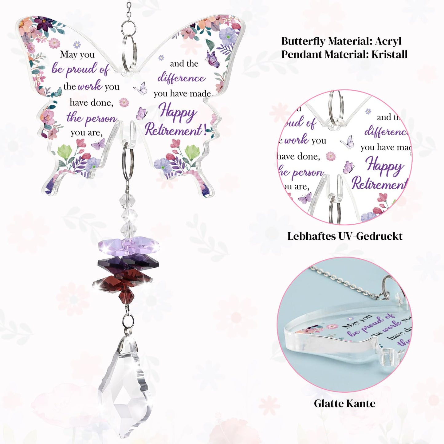 Funnli Retirement Gift for Woman Purple Crystal Window Hangings Decor, 2026 Retired Gifts, Retirement Gifts for Women Friends Coworkers Nurse Boss Employee Butterfly Acrylic Plaque