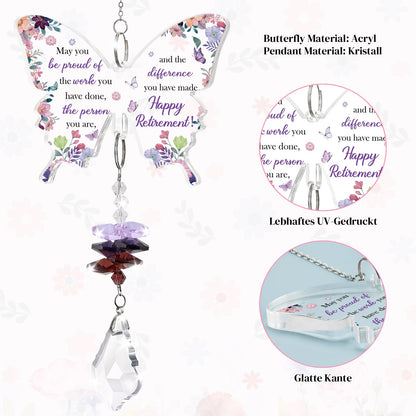Funnli Retirement Gift for Woman Purple Crystal Window Hangings Decor, 2026 Retired Gifts, Retirement Gifts for Women Friends Coworkers Nurse Boss Employee Butterfly Acrylic Plaque
