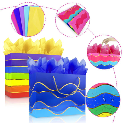 MUMULULU 5 Pack 16" Extra Large Gift Bags with Handle and Tissue Paper Birthday Gift Bags Rainbow Gift Bags for Birthday Party Baby Shower Wedding Holiday Presents