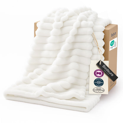 Bedsure GentleSoft White Throw Blanket for Couch - Teacher Appreciation Graduation Gifts Birthday Gifts for Women Mom Her, Cozy Fleece Throw Blanket for Girl, Room Home Decor, Off White, 50x60 Inches