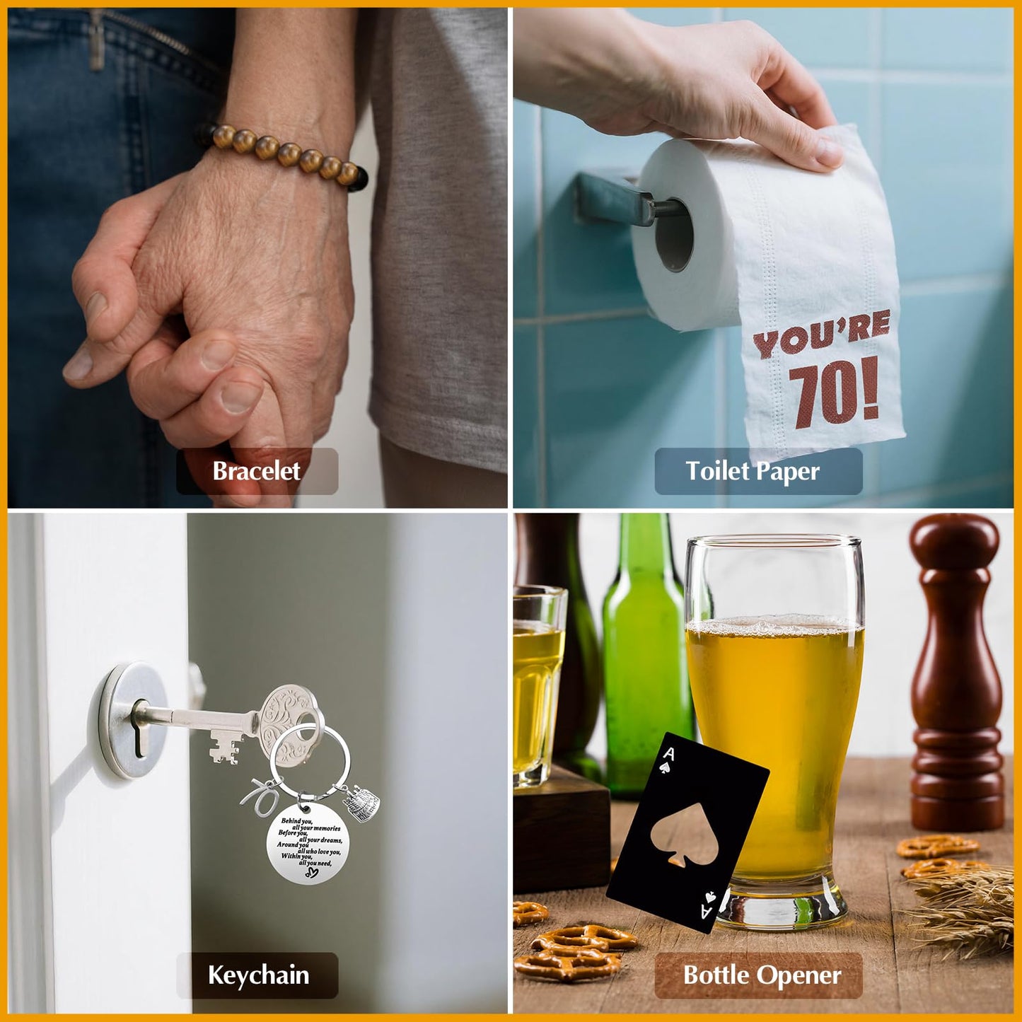 70th Birthday Gifts for Men Coffee Mug Set, 70th Birthday Party Supplies, Turning 70 Gift with 11 Oz Ceramic Cup Baseball Cap Apron Sock Bracelet Toilet Paper Keychain for Him, Dad, Husband, Friends