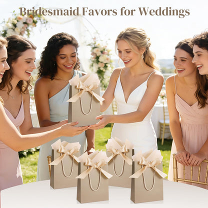 Ethhqu 12 Pack Small Gift Bags with Handles Include Tissue Papers & Cards, 9x7x3.15'' Thank You Gift Bags for Bridesmaids, Birthday, Baby Shower, Wedding, Anniversary, Mother’s Day (Champagne)