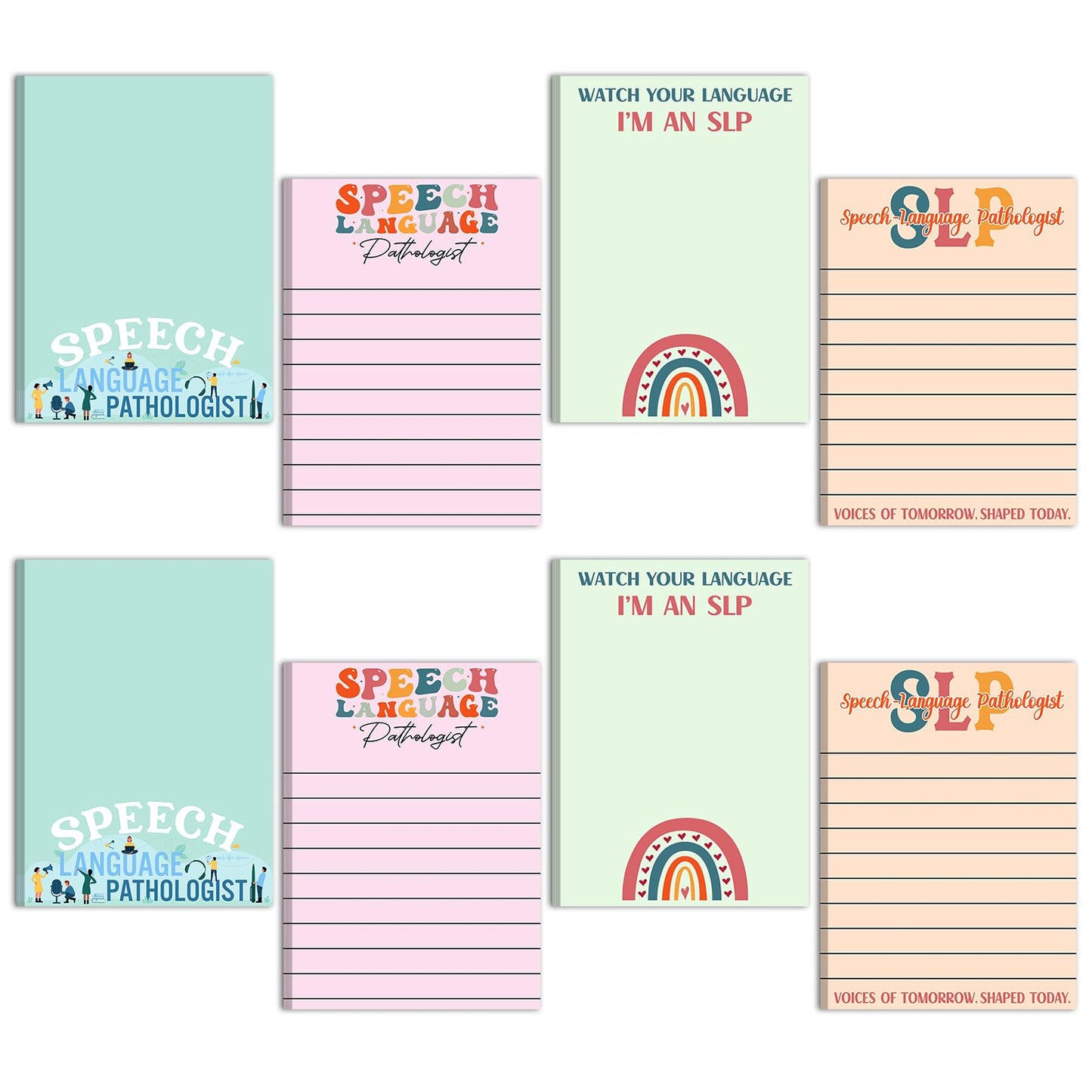 Thenshop 8 Pcs 320 Sheets SLP Sticky Notes 3.9 x 5.5 Inches Speech Language Pathologist Cute Motivational SLP Sticky Notes Appreciation Gifts for Speech Language Pathologist Coworkers Office Supplies