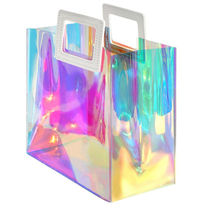 VUOJUR Holographic Gift Bag Medium Size 11x9.8x5.1'' Clear Reusable Birthday Gift Bag for Women Girl Iridescent Bachelorette Wedding Christmas with Handle
