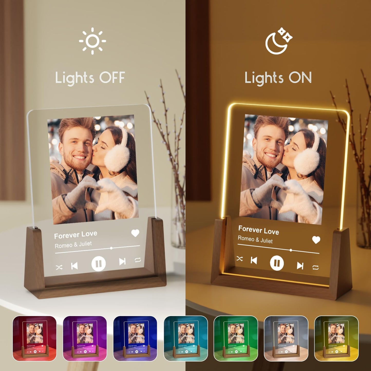 LUCKOR Valentines Day Personalized Spotify Plaque Gifts for Her Him Girlfriend Boyfriend, Custom Picture Frame for Women Men, Customized Photo Gifts for Couple Wife Husband on Anniversary Birthday