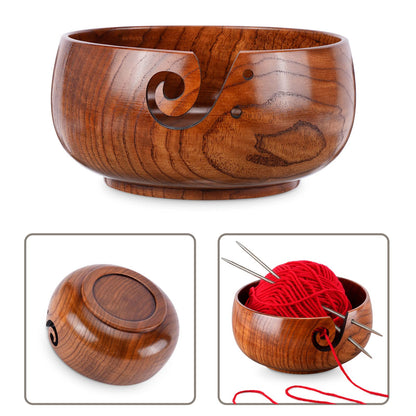 Wooden Yarn Bowl, Knitting Yarn Bowl with Holes Storage Handmade to Prevent Slipping, Perfect Yarn Bowl for Crocheting and Knitting Mothers Day Gift 6" x 3"