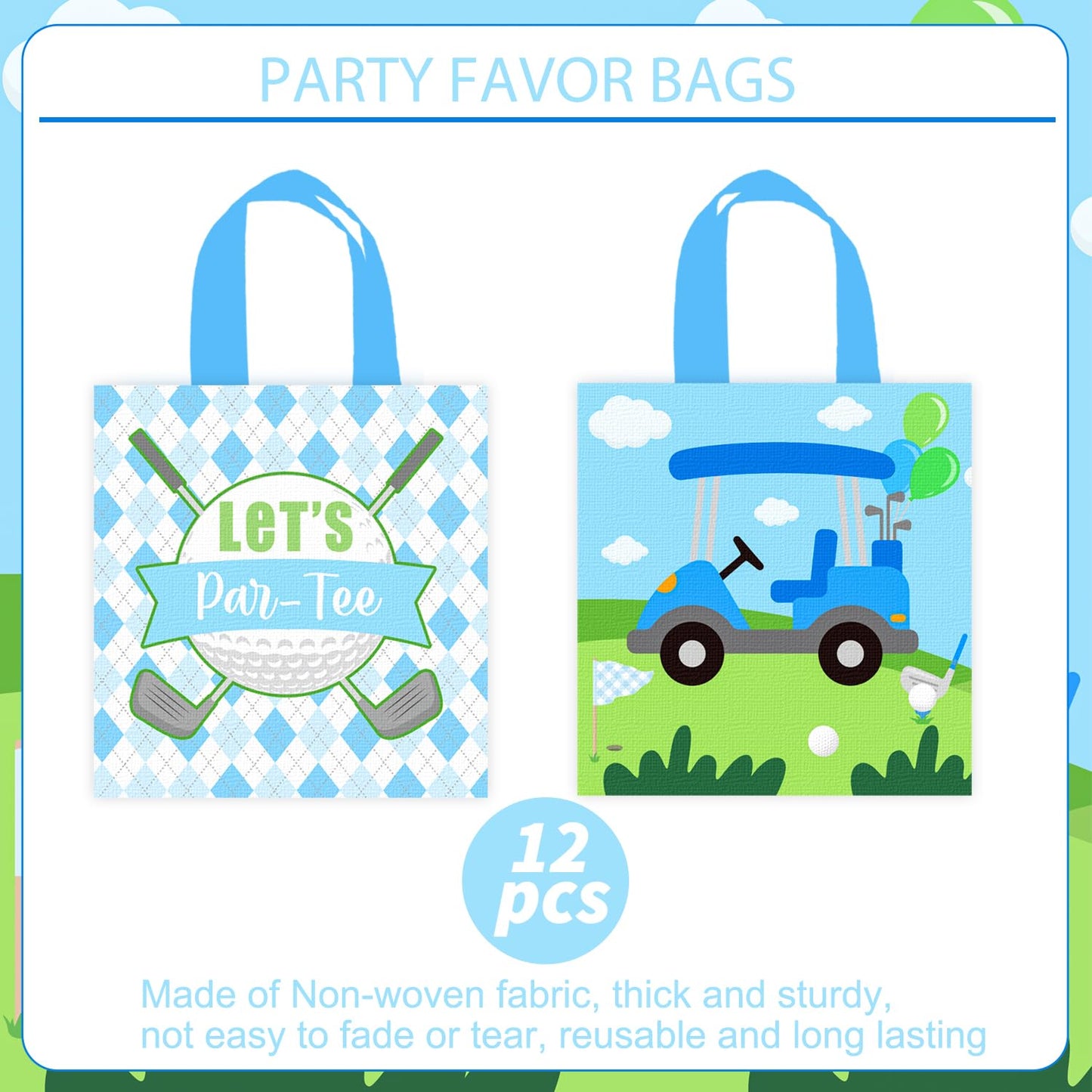 12PCS Golf Party Treat Bags Golf Birthday Party Supplies Golf Themed Favor Bags Non-woven Pink Golf Ball Candy Gift Bag with Handles for Let's Par-tee Retirement Baby Shower Decor