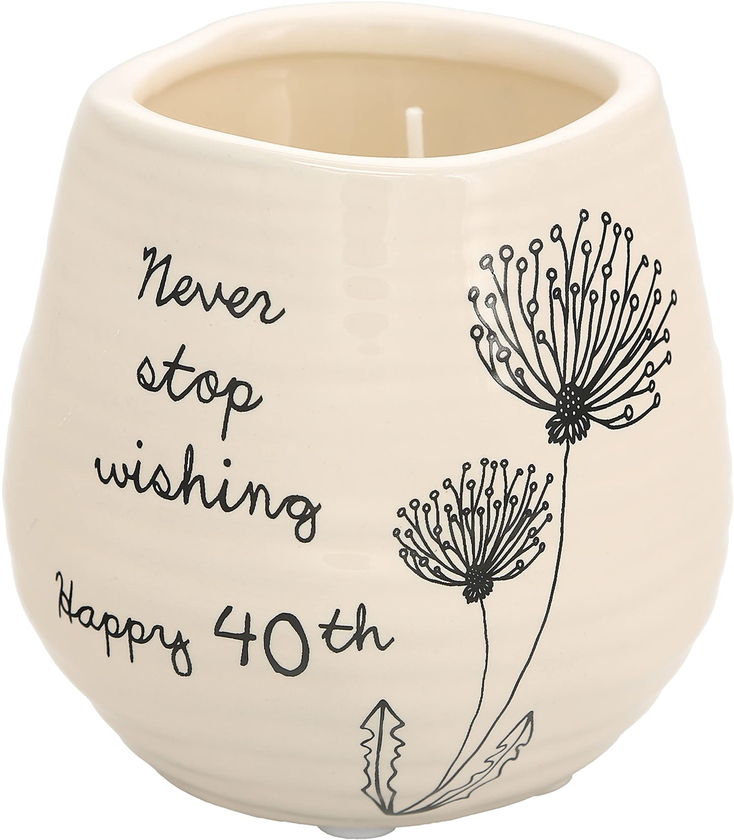 Pavilion Gift Company Never Stop Wishing Happy 40th Birthday - 8 oz Soy Wax Candle with Wick in A Yellow Ceramic Vessel 8 oz-100 Scent: Serenity, 3.5 Inch Tall