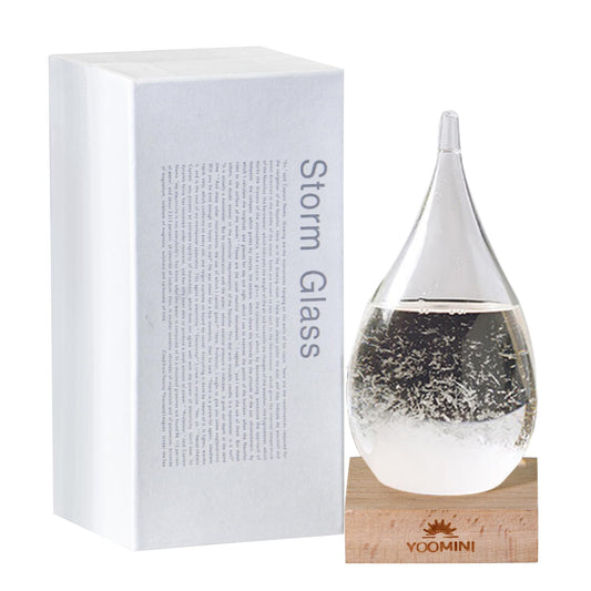 Storm Glass Weather Predictor - Weather Forecaster Station with Wooden Base for Home and Office Decor, Snow Globe Barometer, Creative Christmas Birthday Gifts for Him, Her