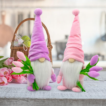 Tulip Gnomes Spring Decor Indoor- Mothers Day Decorations Gifts Gnome for Kitchen, Tiered Tray or Shelf- Spring Farmhouse Decor