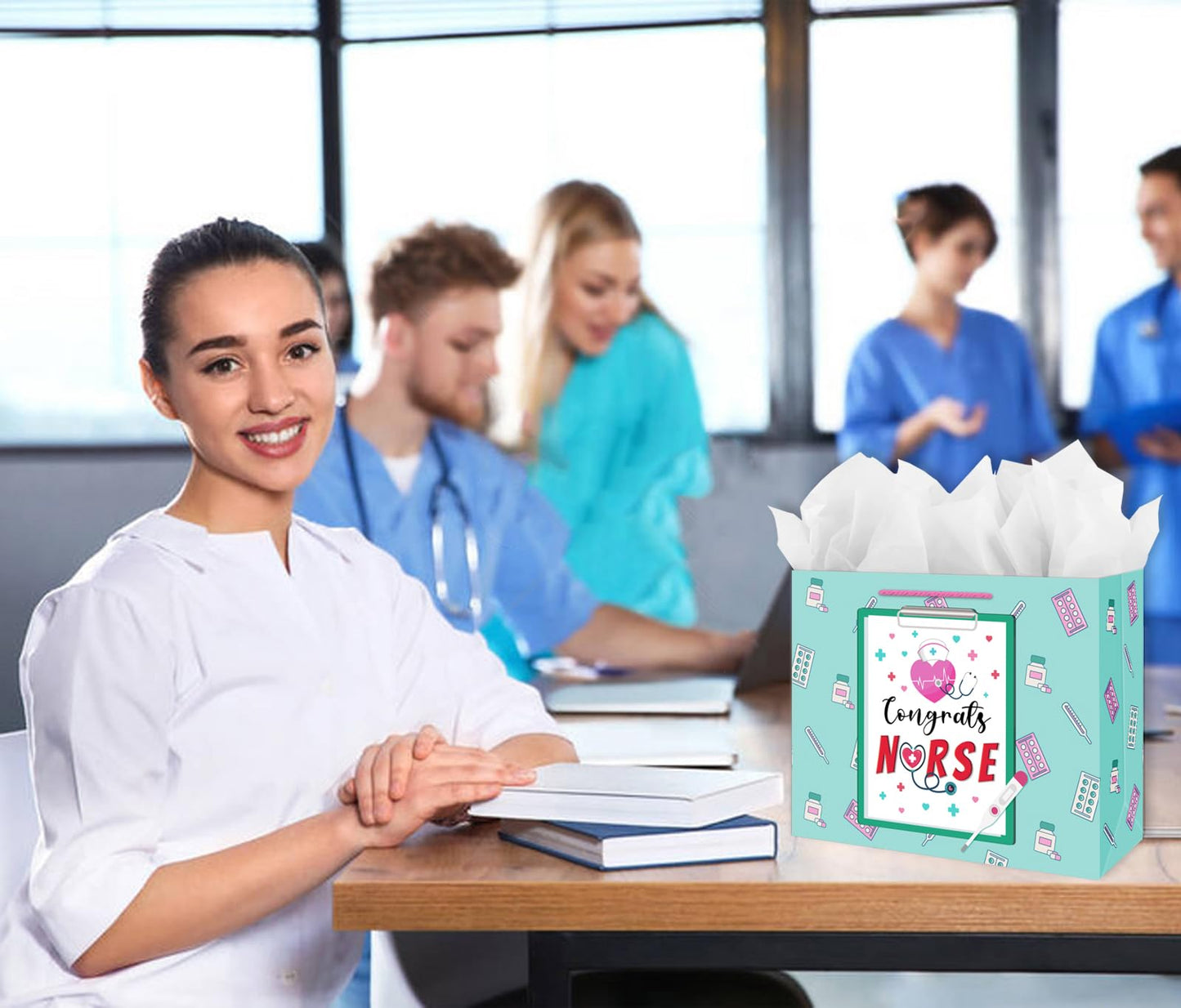 JUESMOS Nurse Graduation Gifts Bag with Tissue Paper 13" Large Congrats Nurse Gift Bag Nurse Week RN Gifts Bag for New Nurses Nursing Graduation Gifts for Medical School Graduates Healthcare Workers