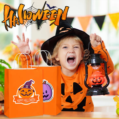 BagDream Orange Gift Bags 10x5x13 Large Kraft Paper Bags with Handles Bulk for Halloween, Sporting Party Favors, Fall Festivals, Shopping, Retail, Grocery Paper Sacks 100Pcs