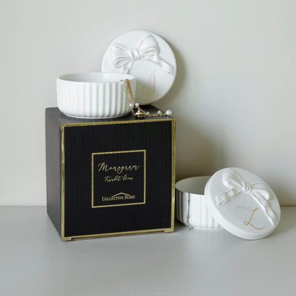 COLLECTIVE HOME - Monogram Jewelry Box with Bow, Christmas Gift Ideas for Women, Small Gift for Girlfriend Wife, Ring Holder, Earrings Dish, Birthday Gift for Her (G)