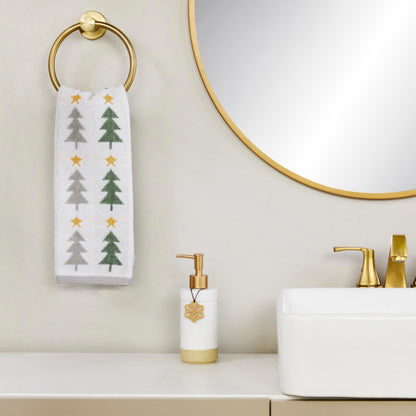 SKL Home Christmas/Winter Multi Trees 100% Cotton Premium 2-Piece Hand Towel Set, 500 GSM, Reversible Jacquard, Soft & Absorbent, Decorative for Bath/Kitchen/Bar, Multi