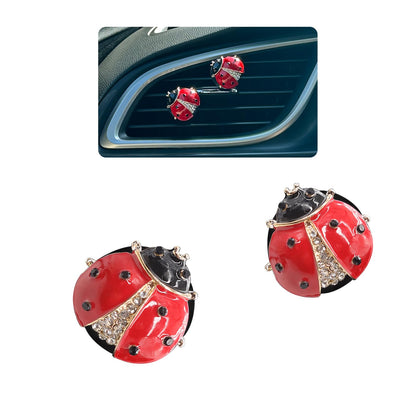 ORIESSE Ladybug Car Decor,2pcs Bling Lady Bug Air Vent Clips Car Air Freshener,Cute Red Car Accessories Gift for Women,Refillable Rhinestone Aroma Diffuser