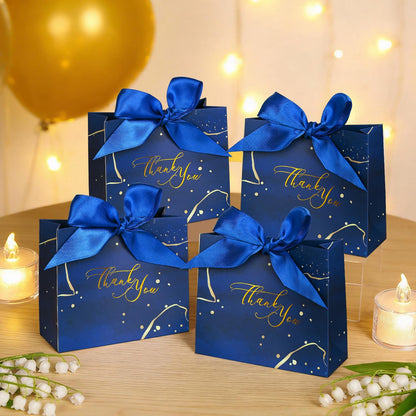 DECHISY 30Pack Small Thank You Gift Bags,Marble Pattern Party Favor Bags with Blue Bow Ribbon,4.5x1.8x3.9Inches,Paper Bags for Birthday Wedding Bridesmaid Holiday Valentines Day(Blue)