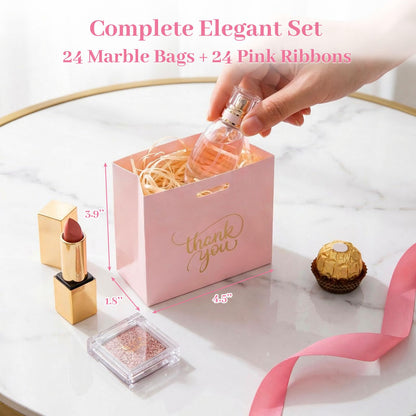VGOODALL 24PCS Thank You Gift Bags, 4.5x3.9x1.8Inches Mini Party Favor Bags Pink small Candy Boxes with Ribbon Small Gift Boxes for Wedding Bridal Baby Shower Birthday Party