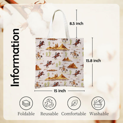 Western Cowboy Cowgirl Tote Bag, Rustic Country Canvas Tote Bags, Reusable Grocery Shopping Bag