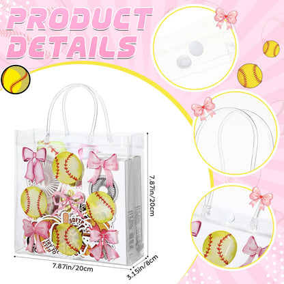 Tujoe 36 Pcs Softball Pink Bows Party Favors 40" x 12" Cooling Towel Portable Handheld Fan with Lanyards Clear Gift Bag with Handles and Stickers for Sport Team Gift, Battery Not Include