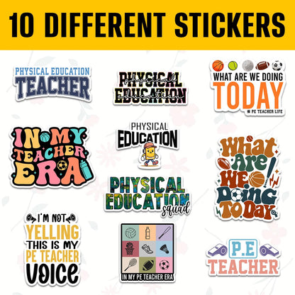10 Pcs Physical Education Teacher Stickers – Gift for Gym Teachers, Coaches, Parents, Friends, Teammates – Ideal for Laptops, Water Bottles, Tumblers, Notebooks, Scrapbooking 3