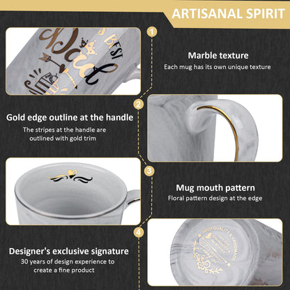 Fathers Day Birthday Gifts Presents for Dad from Daughter Son - World's Best Dad - Funny Daddy Mug with Gold Print, 14Oz Grey Marble Ceramic Coffee Cup, with Lid Spoon Greeting Card, Nice Gift Boxed