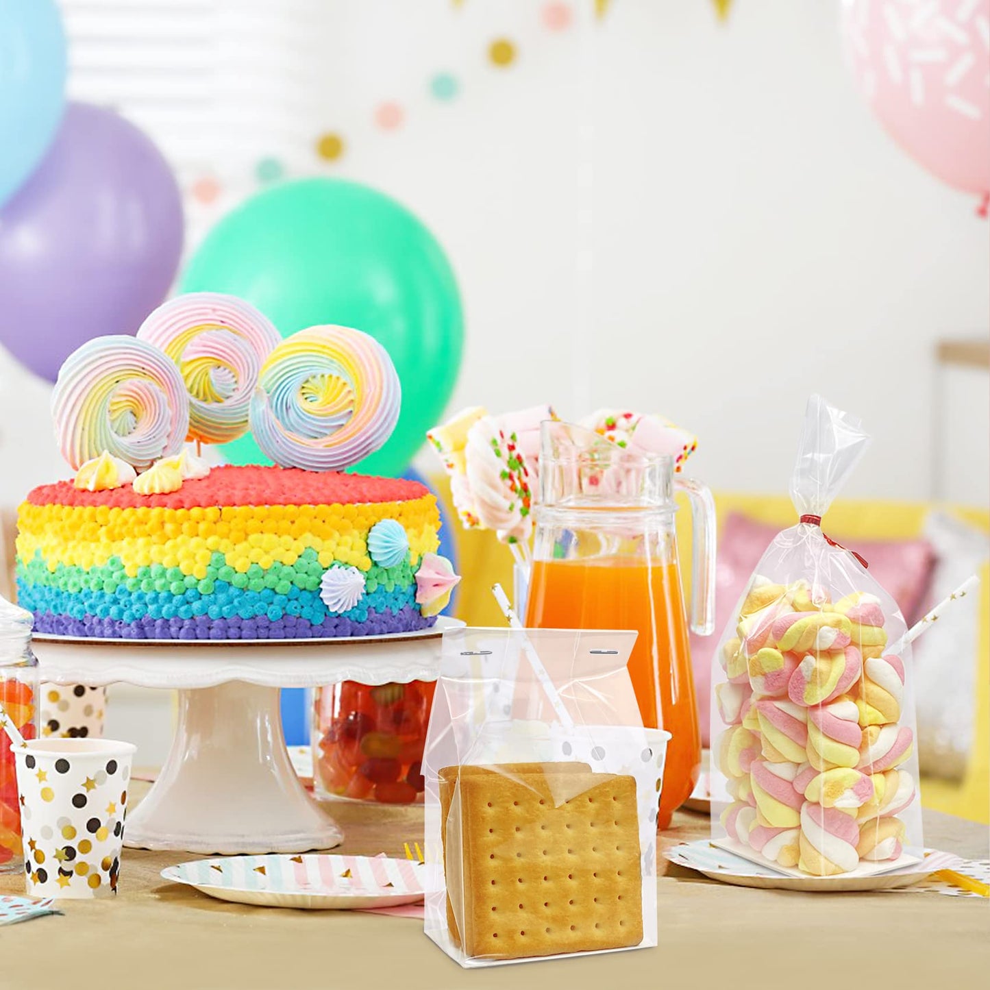 Gusseted Cellophane Bags,Flat Bottom Cellophane Smore Bags with Paper Insert 50Pcs 3x2x8 Inches (Mini Size)