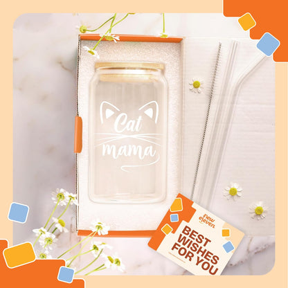 NewEleven Gifts For Cat Mom, Cats Lover - Cat Gifts For Women - Cute Kitten Stuff, Cats Themed Gift For Women - Cute Funny Gift For Her, Best Friend - 16 Oz Coffee Glass