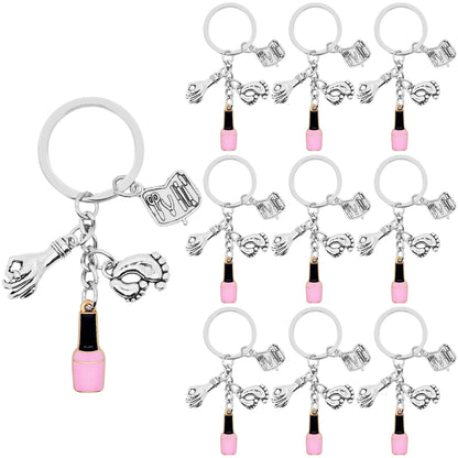 10Pcs Manicure Keychain Alloy Nail Polish Manicure Tool Hands and Feet Charm Keyrings for Manicurist Nail Stylist Nail Technician Gifts or Beauty Lovers