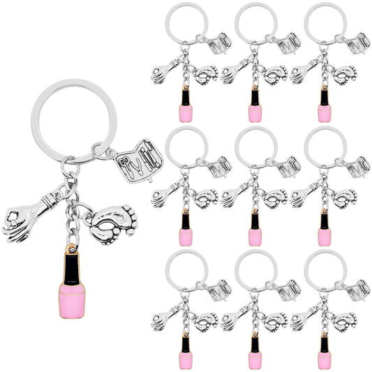 10Pcs Manicure Keychain Alloy Nail Polish Manicure Tool Hands and Feet Charm Keyrings for Manicurist Nail Stylist Nail Technician Gifts or Beauty Lovers