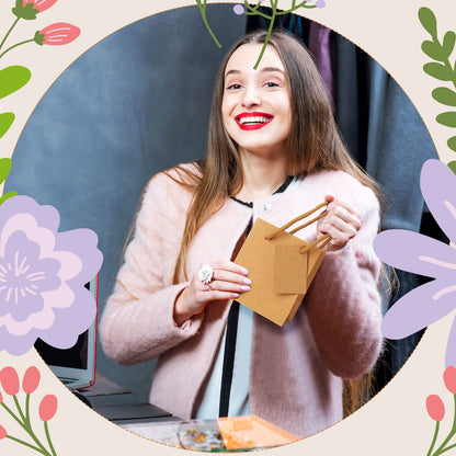 Sherr 100 Pcs Mini Gift Bags Bulk, 4 x 2.75 x 4.5 in Paper Bag with Tag, Extra Small Paper Gift Boxes with Handles for Birthday, Party Favor, Wedding, Small Business, Spring Easter(Brown)