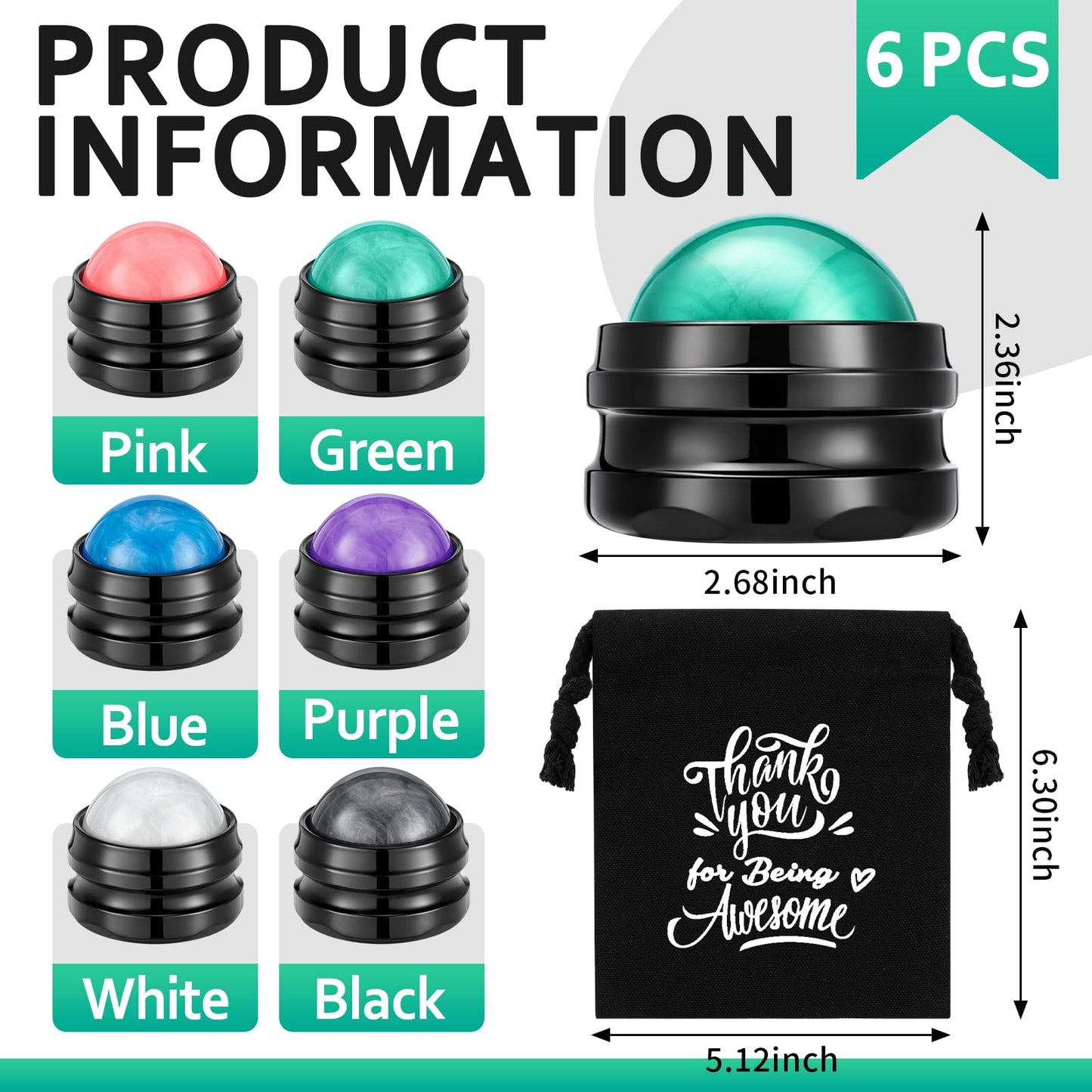 6 Pcs Employee Appreciation Massage Gifts Nurses Teacher Week Gifts Massage Roller Ball Drawstring Cotton Bag Handheld Therapy Relax Tool Sore Muscles Joint Pain Relief Relaxing Full Body