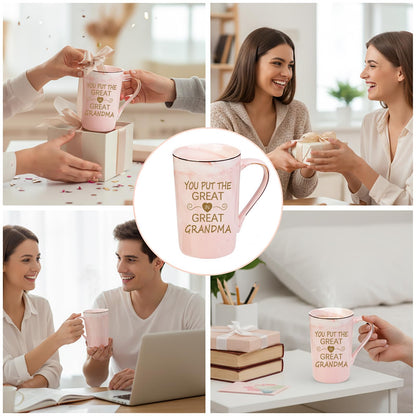 Christmas Gifts for Grandma, Great Grandma Mug, Birthday Mother’s Day Gifts for Grandmother from Granddaughter Grandson Grandchild, 14 OZ Pink with Gift Box