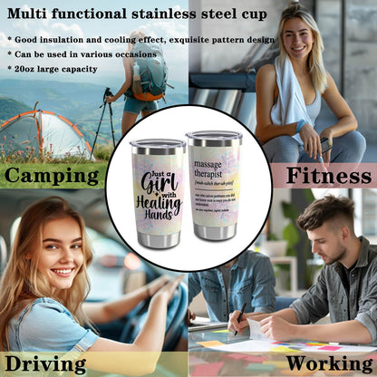 Massage Therapist Gifts Massage Therapist Definition 20oz Stainless Steel Insulated Tumbler with Lid and Straw Just a Girl with Healing Hands (Girl with Healing Hands)