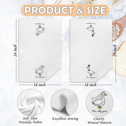 Funny Mr and Mrs Silly Goose Kitchen Towels, Wedding Gifts for Couples Newlyweds Dish Tea Towels for Kitchen Decor, Just Married Gifts Decorative Hand Towels for Bathroom, 16x24 Inch Set of 2