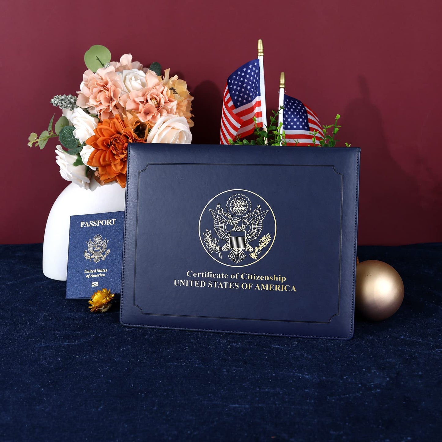 SUNEE US Citizenship Certificate Holder - US Citizenship Gifts - PU Naturalization Certificate, Gold American Seal Logo Certificate of Citizenship Cover, Padded with Cover